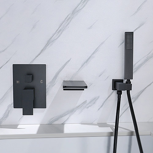 HMR - Wall Mounted Waterfall Faucet Tub Filler in Matte Black