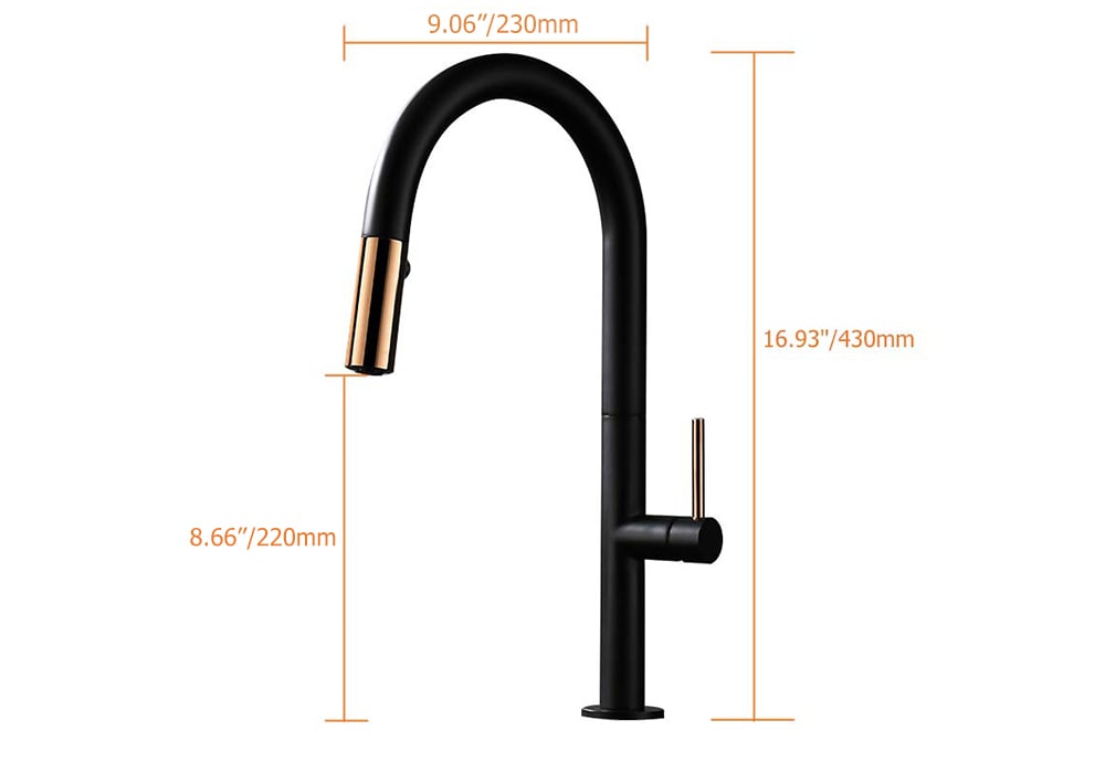 HMR Pull Down Standard Kitchen Faucet with Double Function Handle - Black/Rose Gold