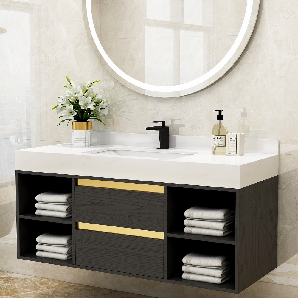 HMR - Single Handle Bathroom Faucet Solid Brass in Matte Black
