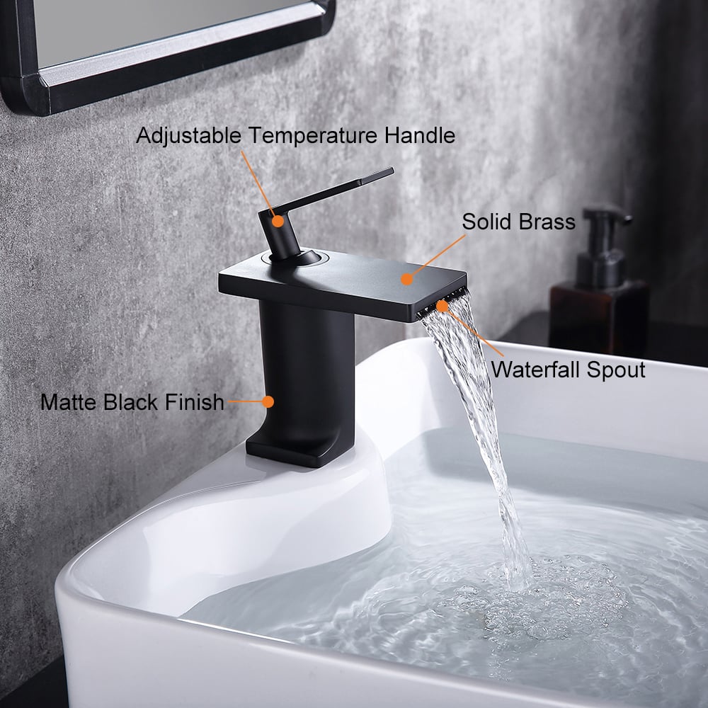 HMR - Single Handle Bathroom Faucet Solid Brass in Matte Black