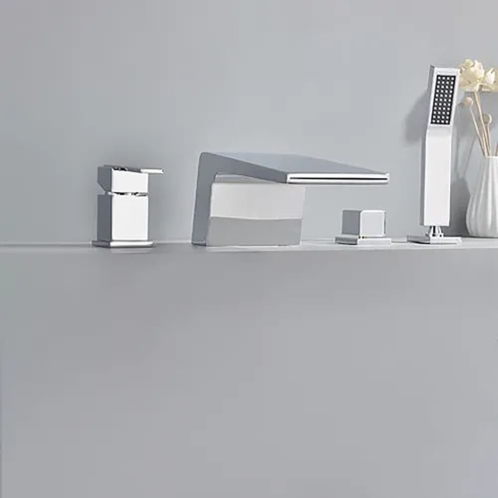HMR Waterfall Deck-Mount Roman Tub Faucet with Handshower - Chrome