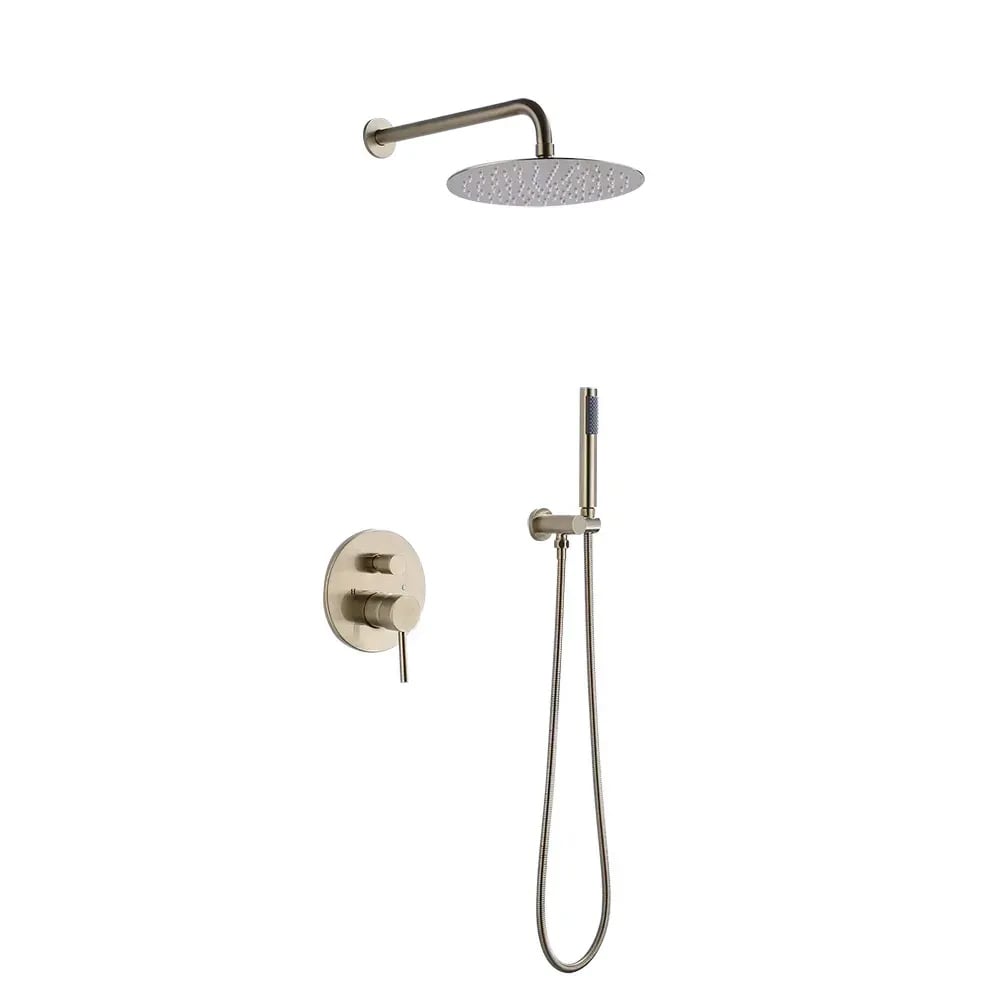 HMR - 10" Wall Mounted Rain Shower System with Handheld Shower Solid Brass in Brushed Gold