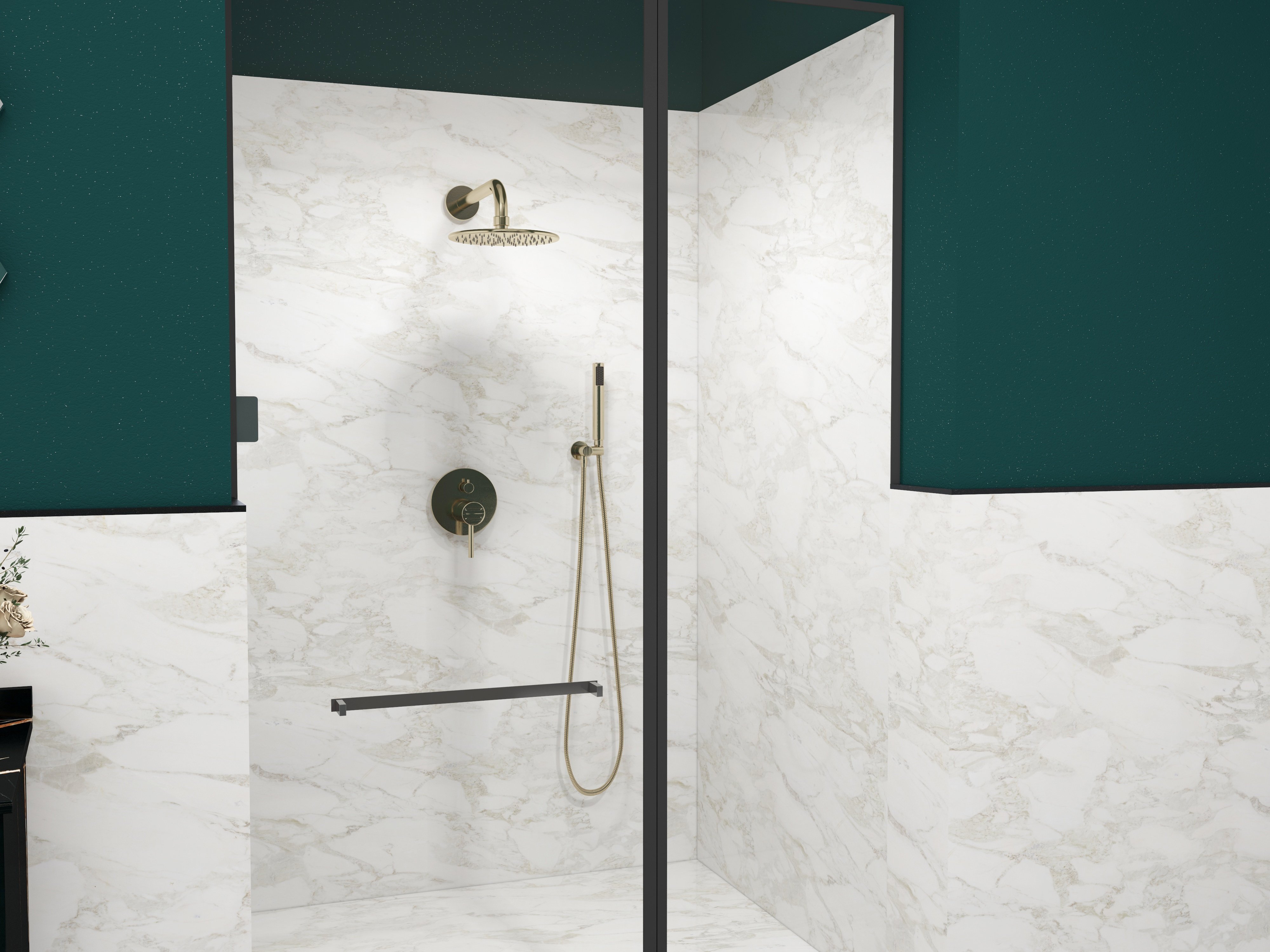 HMR - 10" Wall Mounted Rain Shower System with Handheld Shower Solid Brass in Brushed Gold