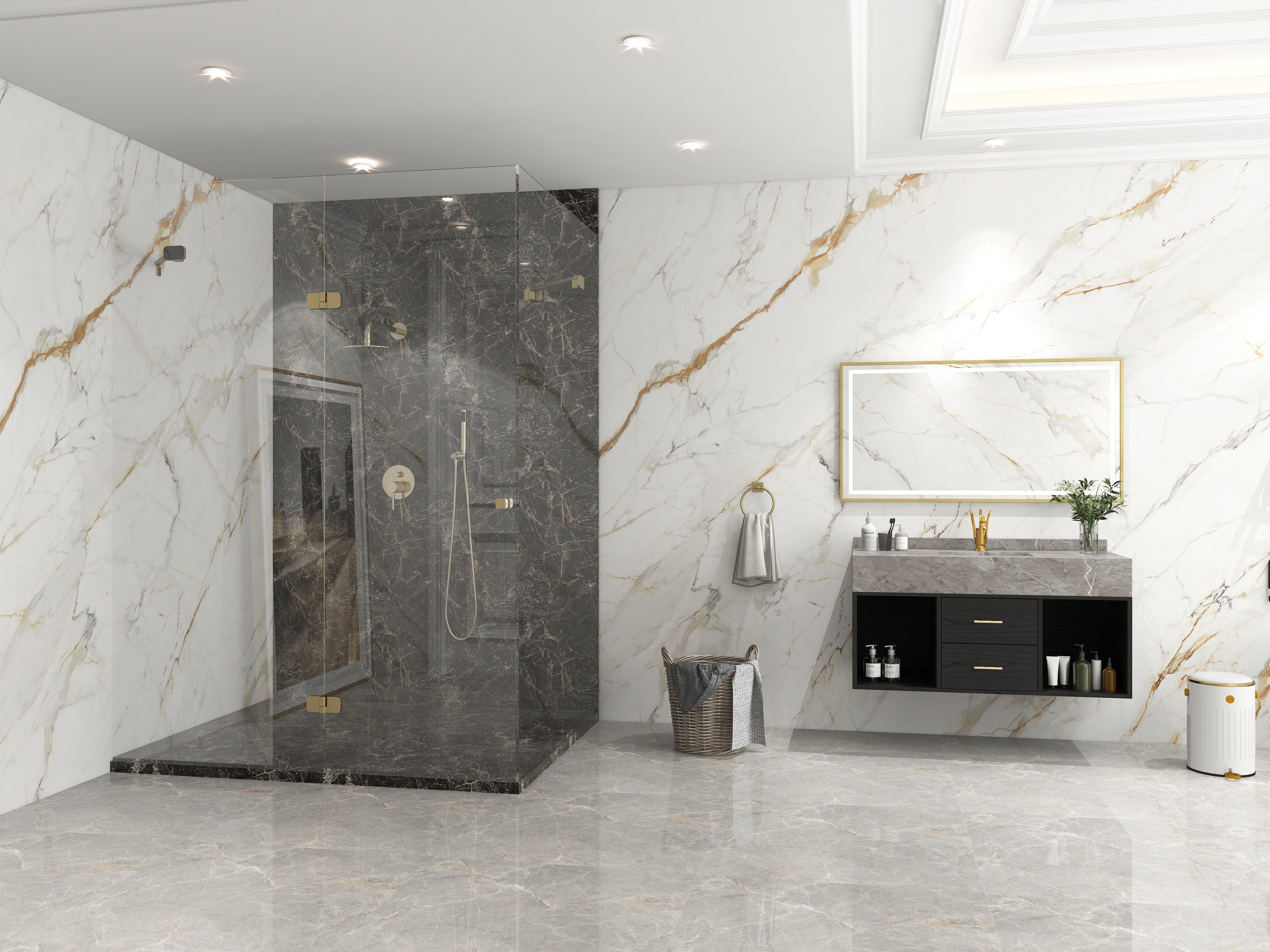 HMR - 10" Wall Mounted Rain Shower System with Handheld Shower Solid Brass in Brushed Gold
