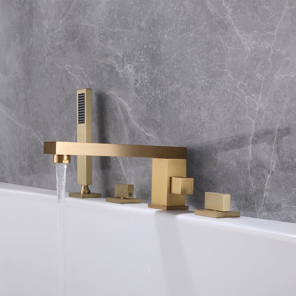 HMR - Deck Mounted Faucet with Swirling Spout in Brushed Gold
