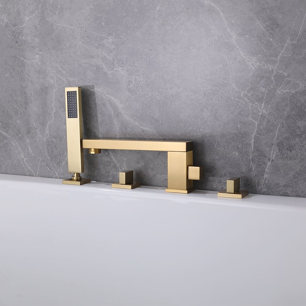 HMR - Deck Mounted Faucet with Swirling Spout in Brushed Gold