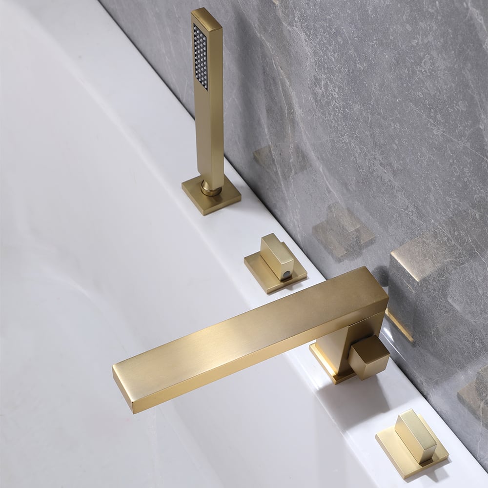 HMR - Deck Mounted Faucet with Swirling Spout in Brushed Gold
