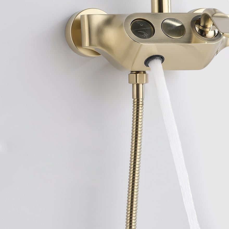 HMR - Exposed Rainfall Shower Fixture with Handshower and Tub Filler in Brushed Gold
