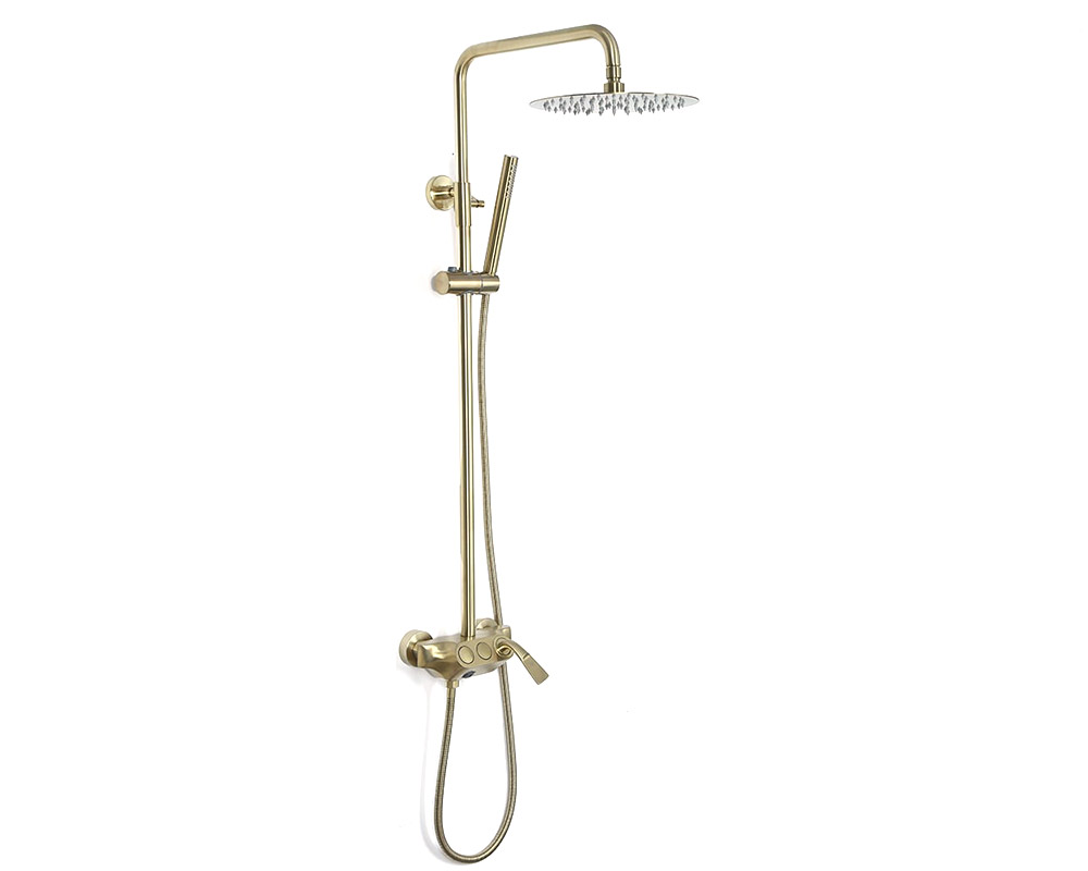 HMR - Exposed Rainfall Shower Fixture with Handshower and Tub Filler in Brushed Gold