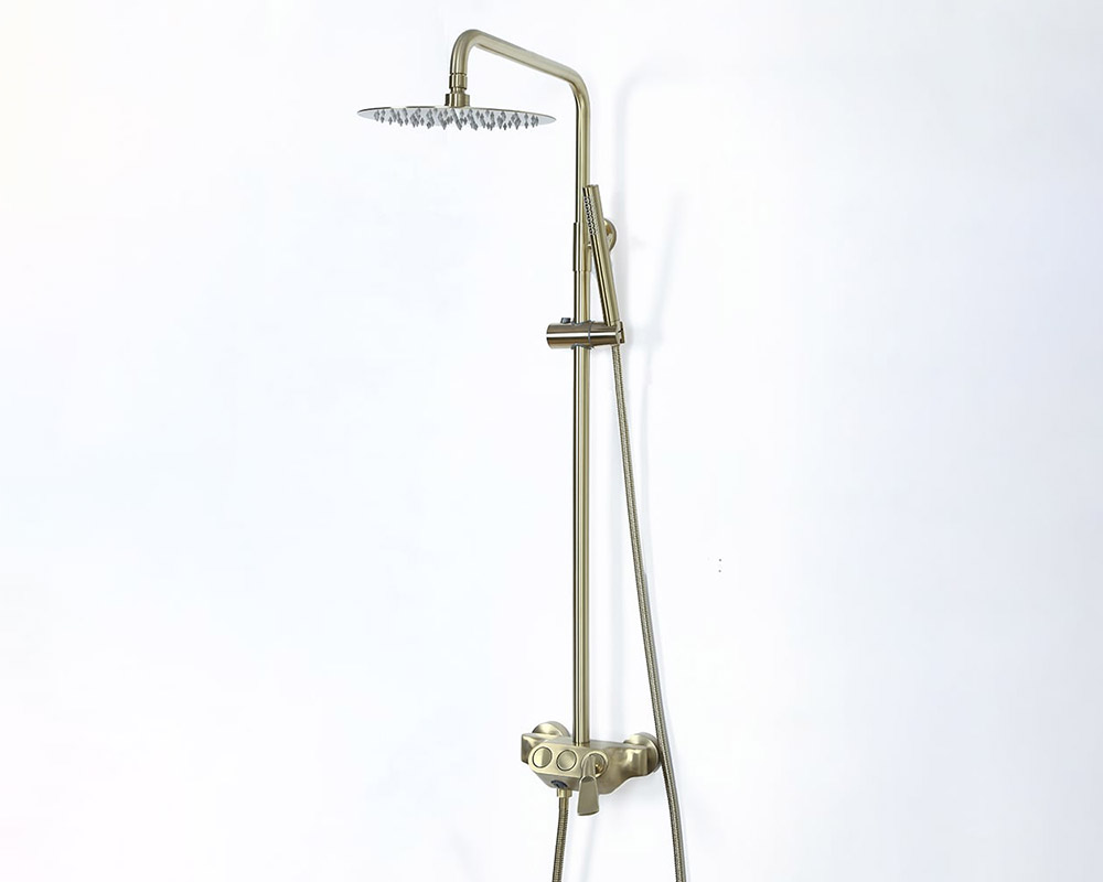 HMR - Exposed Rainfall Shower Fixture with Handshower and Tub Filler in Brushed Gold