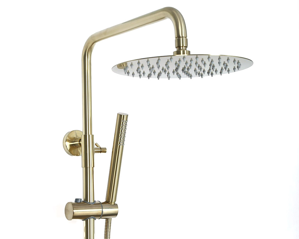 HMR - Exposed Rainfall Shower Fixture with Handshower and Tub Filler in Brushed Gold