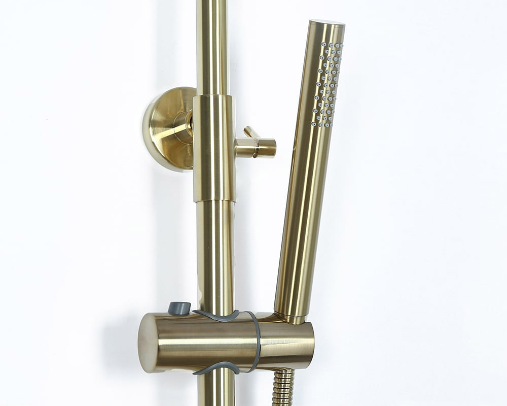 HMR - Exposed Rainfall Shower Fixture with Handshower and Tub Filler in Brushed Gold