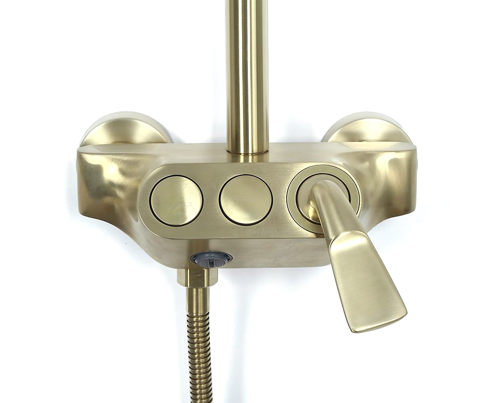 HMR - Exposed Rainfall Shower Fixture with Handshower and Tub Filler in Brushed Gold