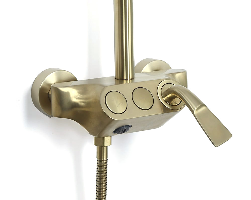 HMR - Exposed Rainfall Shower Fixture with Handshower and Tub Filler in Brushed Gold