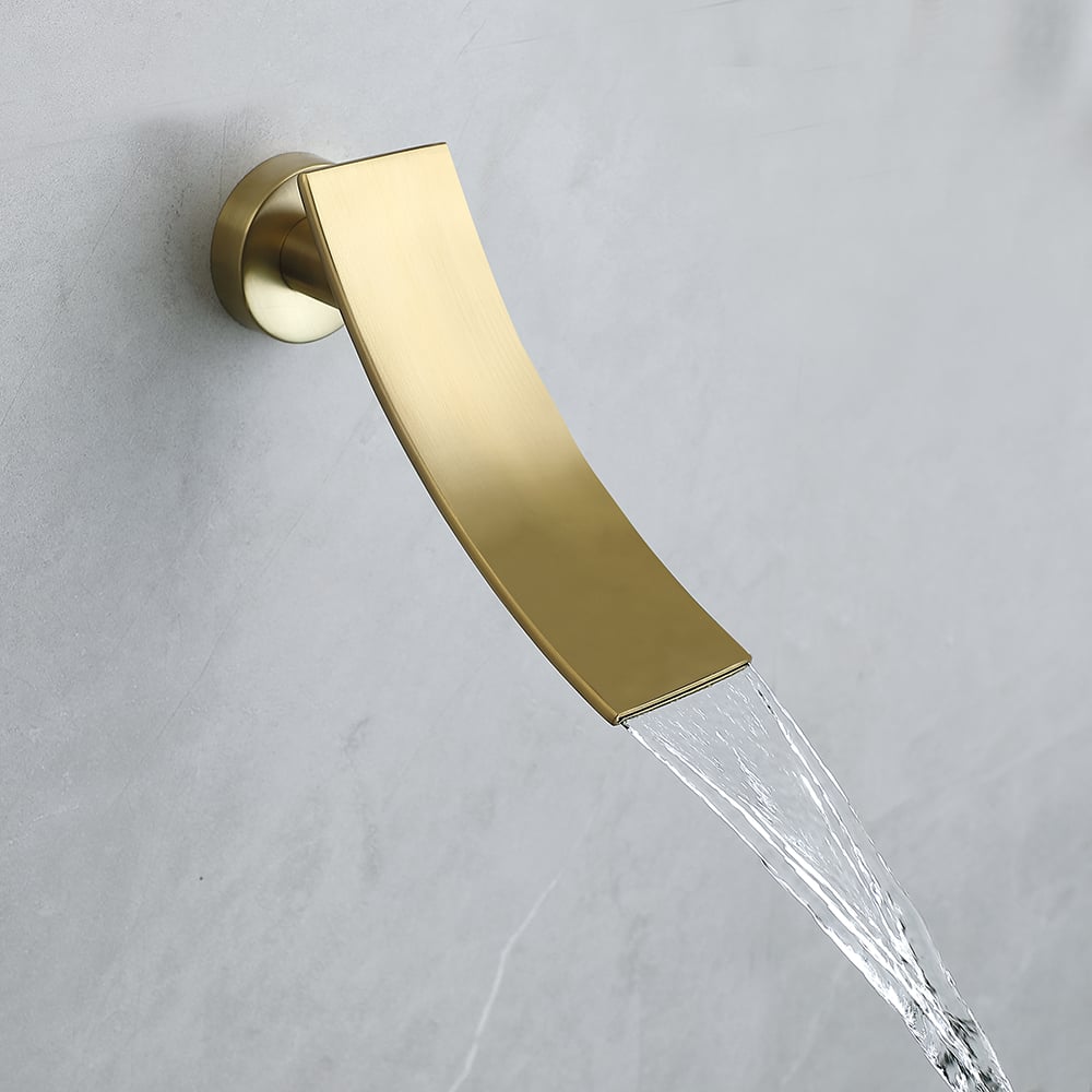 HMR - Waterfall Tub Spout Shower Faucet Set with Rain Shower Head Wall Mounted in Brushed Gold
