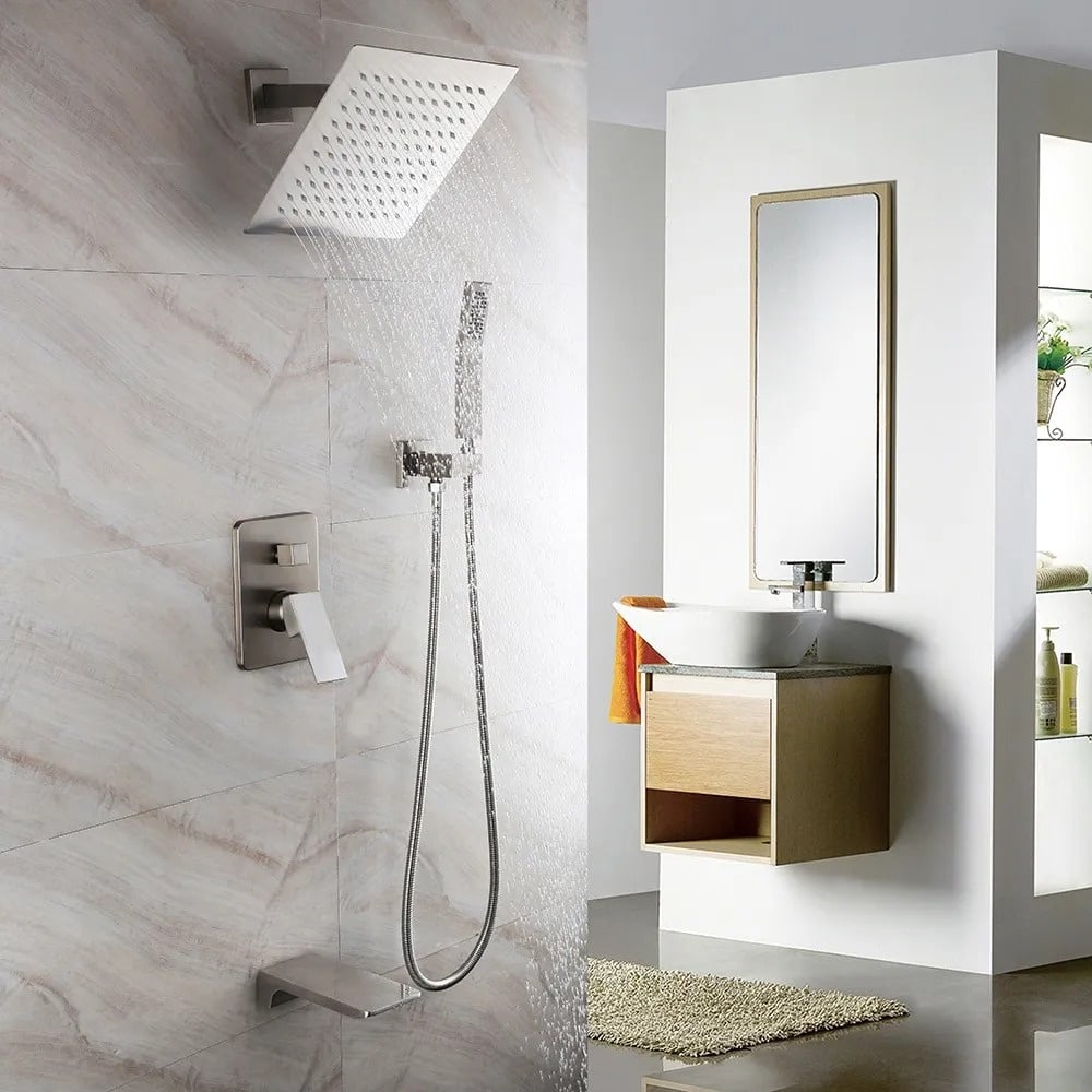 HMR Wall Mount Rainshower Hand Shower & Tub Spout Shower System - Brushed Nickel