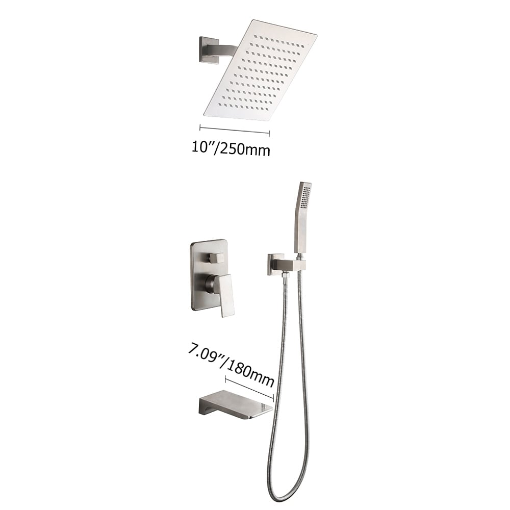 HMR Wall Mount Rainshower Hand Shower & Tub Spout Shower System - Brushed Nickel