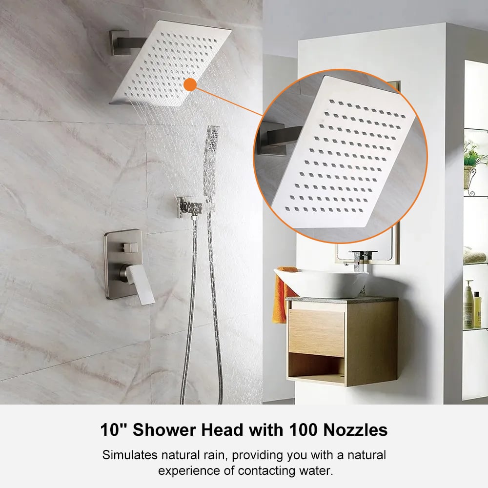 HMR Wall Mount Rainshower Hand Shower & Tub Spout Shower System - Brushed Nickel