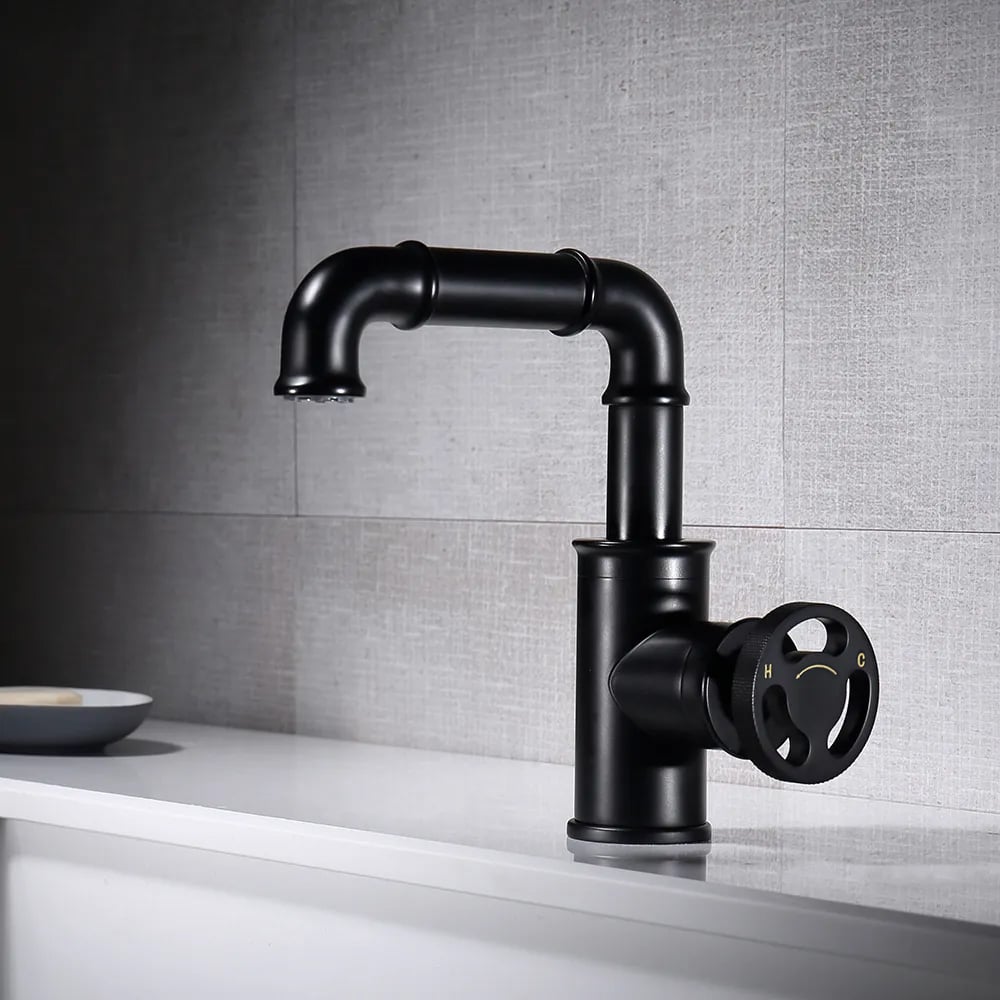 HMR - Ruth Pipe 1-Hole Sink Faucet with Single Handle in Black, Brass