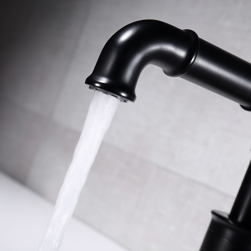 HMR - Ruth Pipe 1-Hole Sink Faucet with Single Handle in Black, Brass