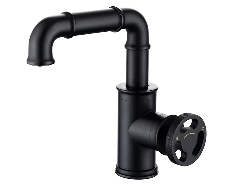 HMR - Ruth Pipe 1-Hole Sink Faucet with Single Handle in Black, Brass