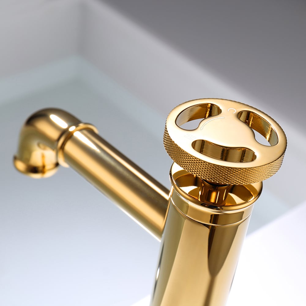 HMR - Single Hole Bathroom Sink Faucet Single Handle Solid Brass in Gold