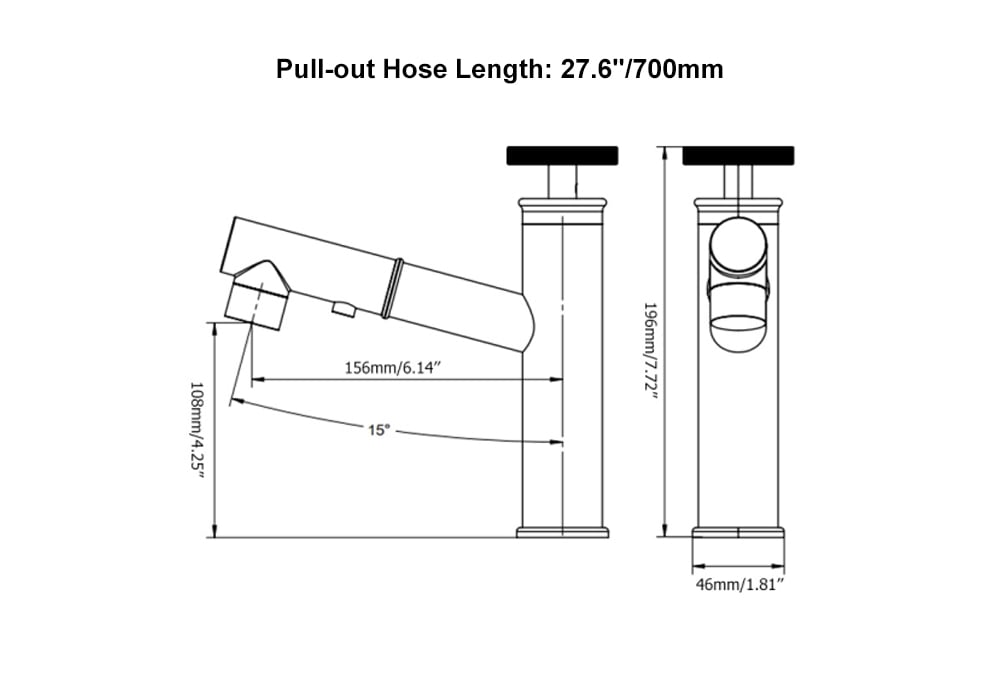 HMR - Ruth Industrial 1-Hole Brass Pull Out Bathroom Sink Faucet in Matte Black