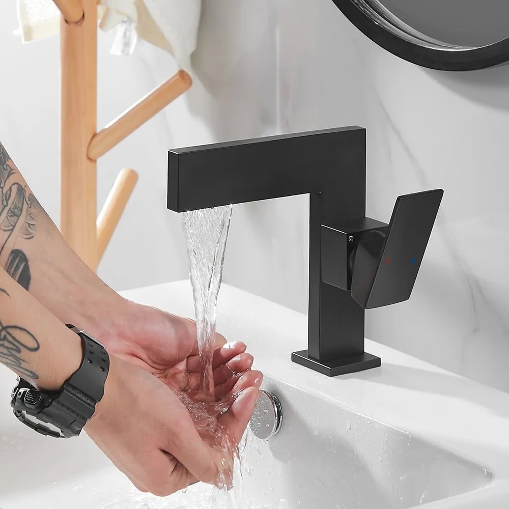 HMR - Single Handle Waterfall Sink Faucet One Hole in Matte Black, Brass