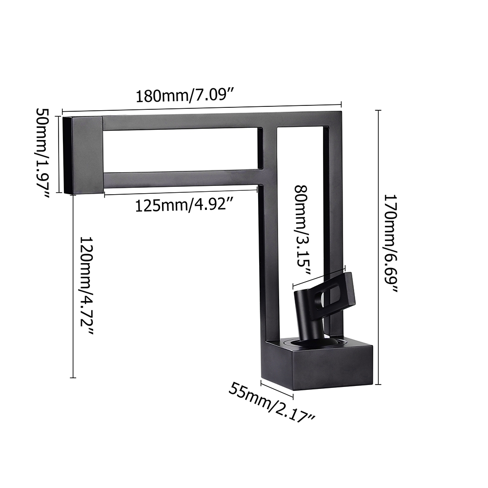 HMR - Geometric Bathroom Sink Faucet Solid Brass Architectural Design in Black