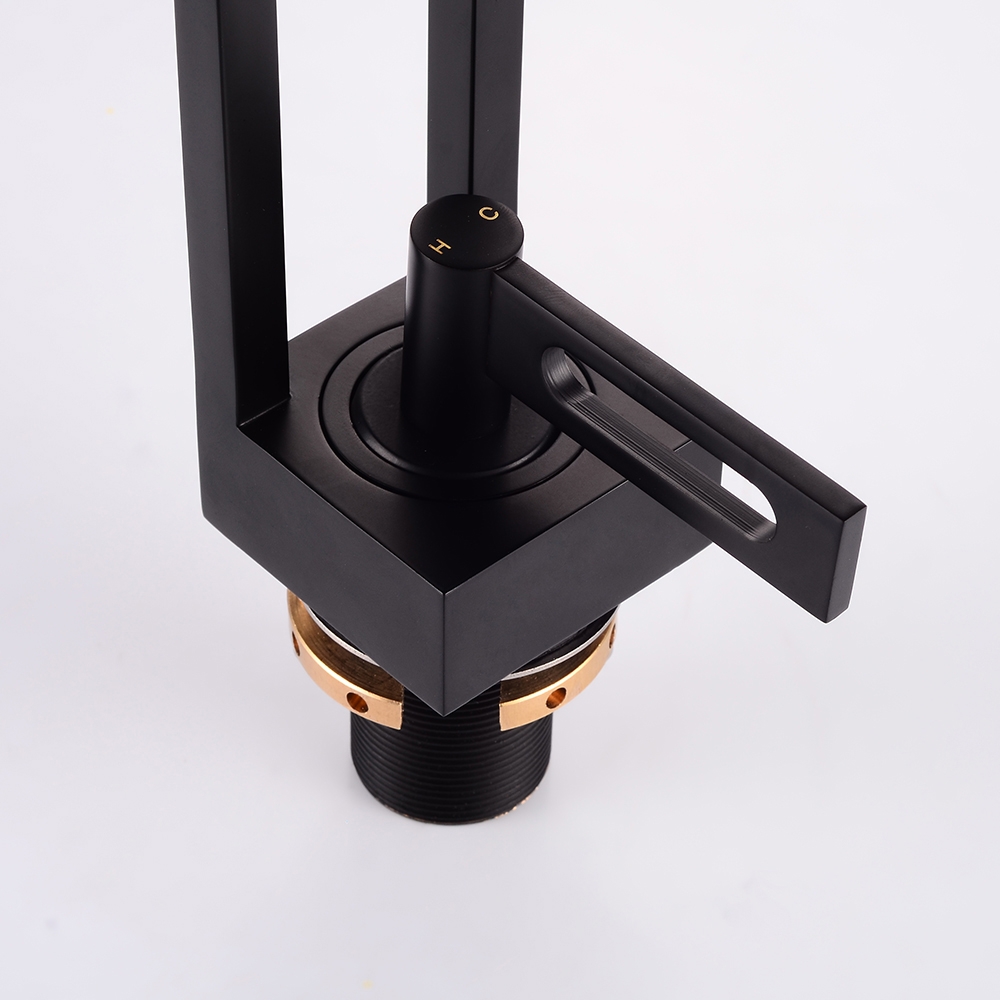 HMR - Geometric Bathroom Sink Faucet Solid Brass Architectural Design in Black