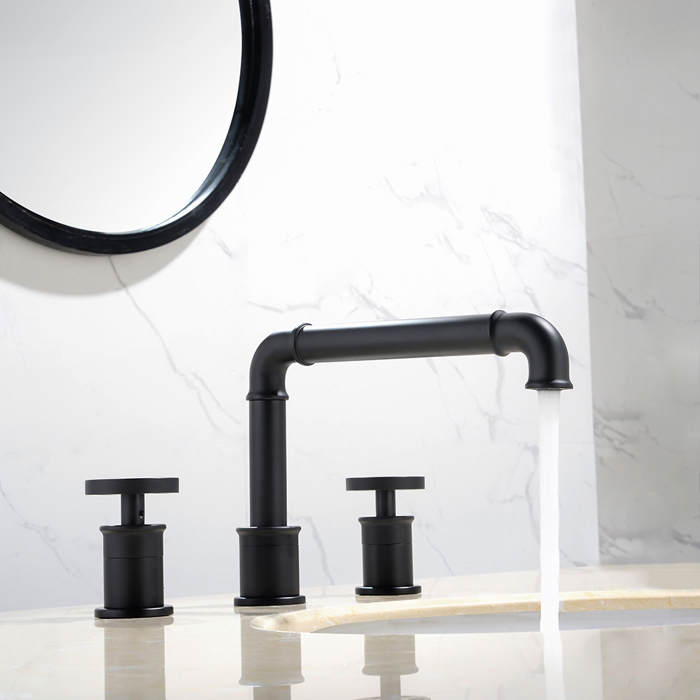 HMR - Double Handle Ruth Industrial Pipe Bathroom Sink Faucet in Matte Black