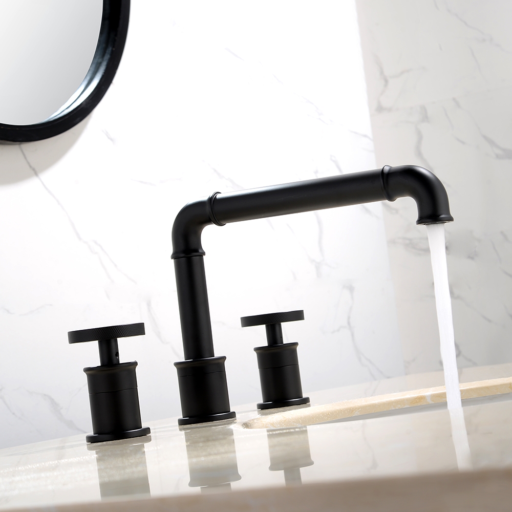 HMR - Double Handle Ruth Industrial Pipe Bathroom Sink Faucet in Matte Black