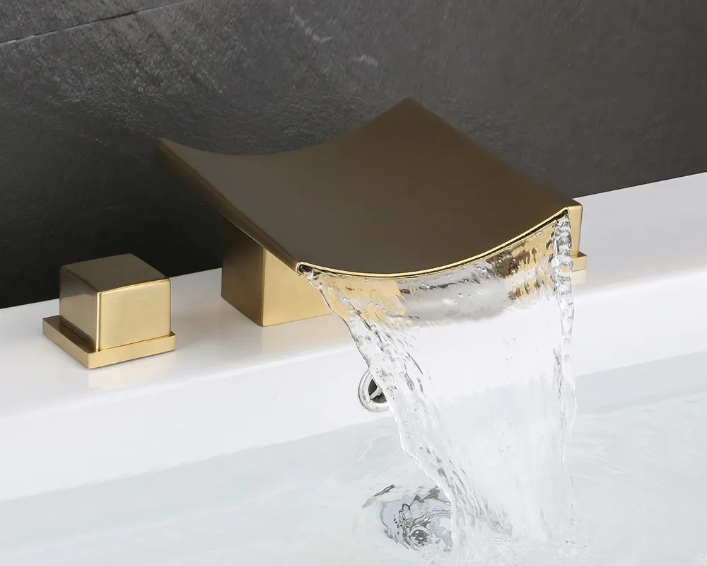 HMR - Grop Series Waterfall Widespread Bathroom Sink Faucet Double Handle