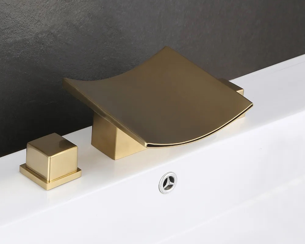 HMR Grop Series Waterfall Widespread Bathroom Sink Faucet Double Handle - Brushed Gold