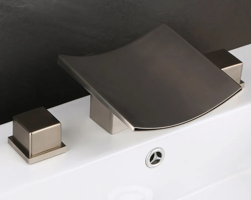 HMR Grop Series Waterfall Widespread Bathroom Sink Faucet Double Handle - Brushed Nickel