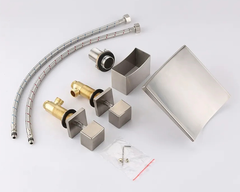 HMR Grop Series Waterfall Widespread Bathroom Sink Faucet Double Handle - Brushed Nickel