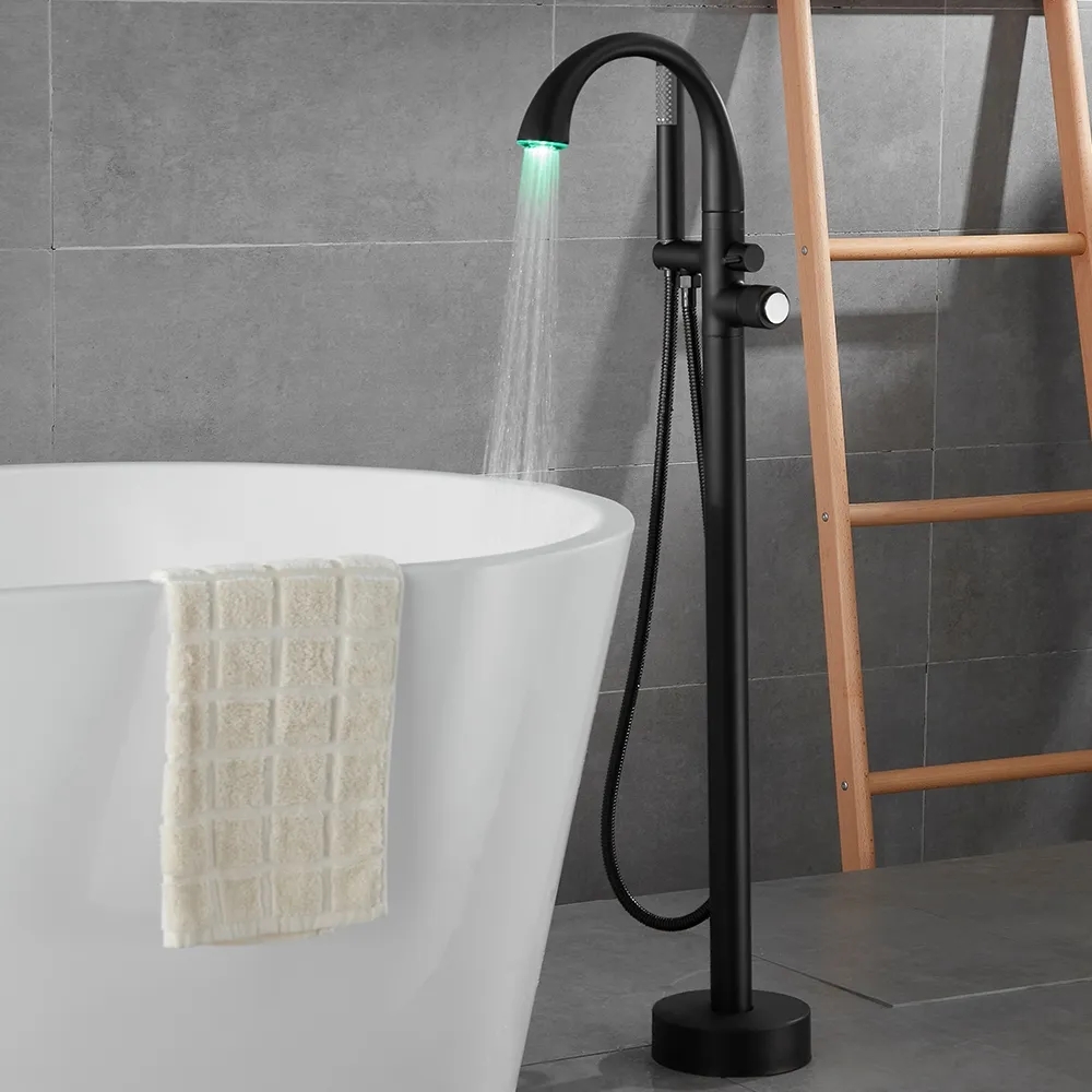 HMR - LED Freestanding Tub Faucet with High-Arc Filler Spout in Brass