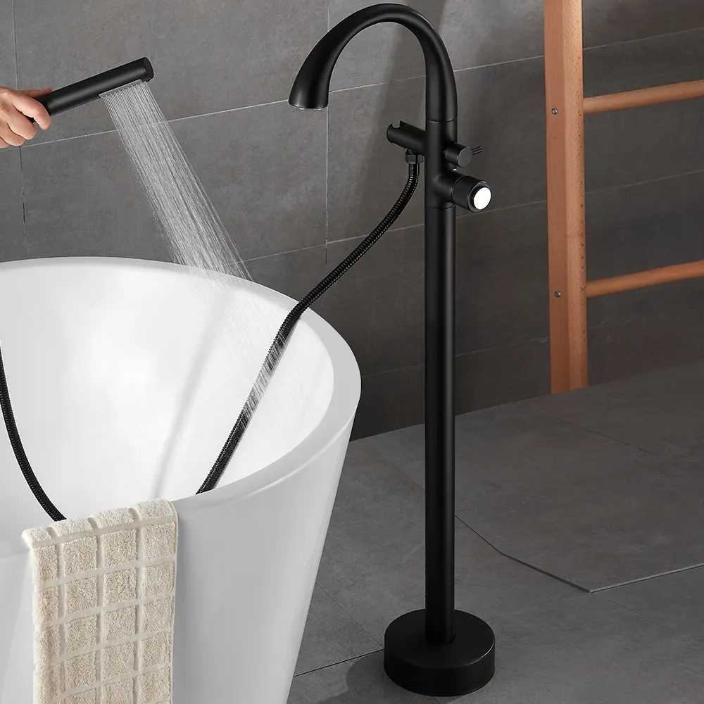 HMR - LED Freestanding Tub Faucet with High-Arc Filler Spout in Brass