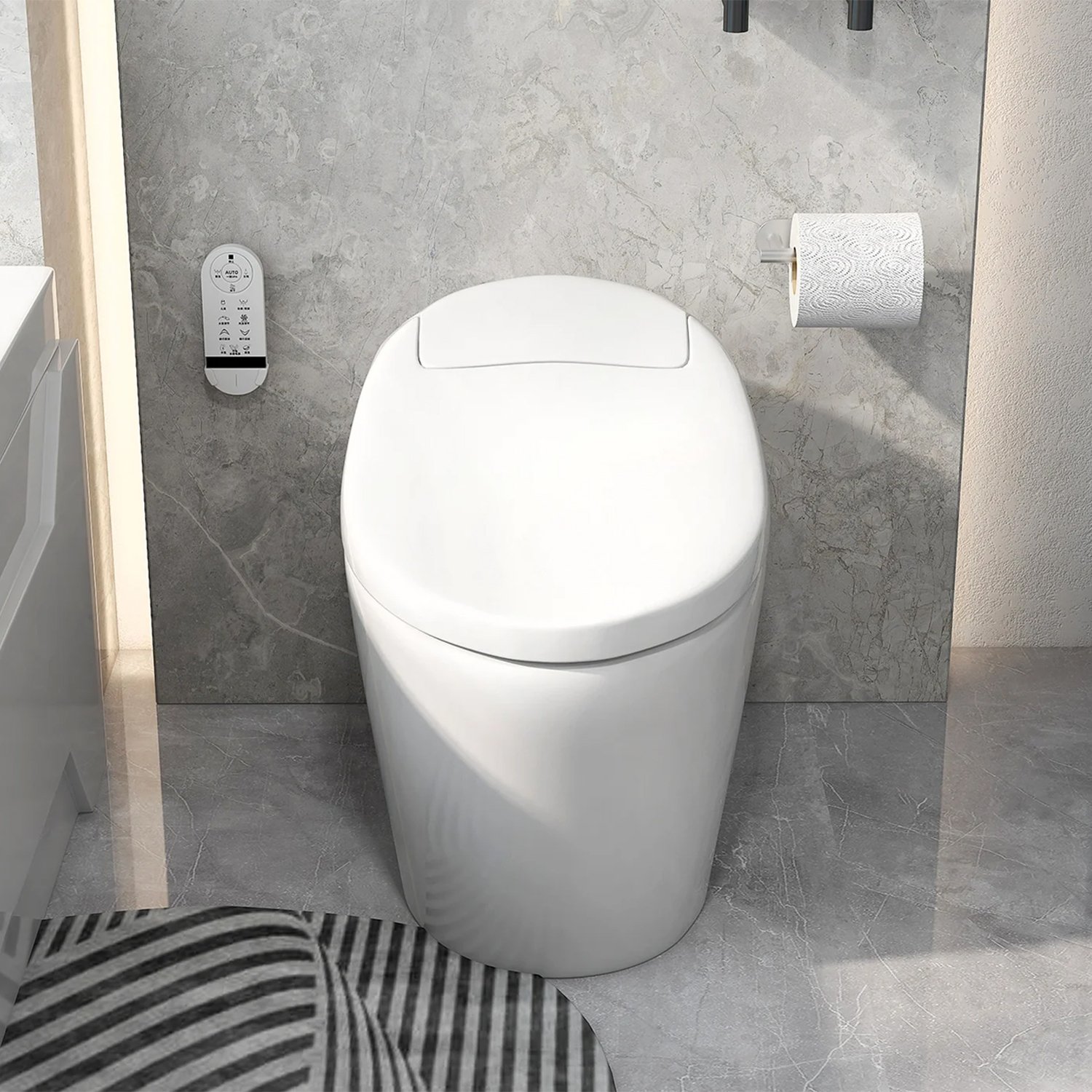 HMR - Modern Smart One-Piece Toilet and Bidet Foot Induction and Automatic Flushing in White