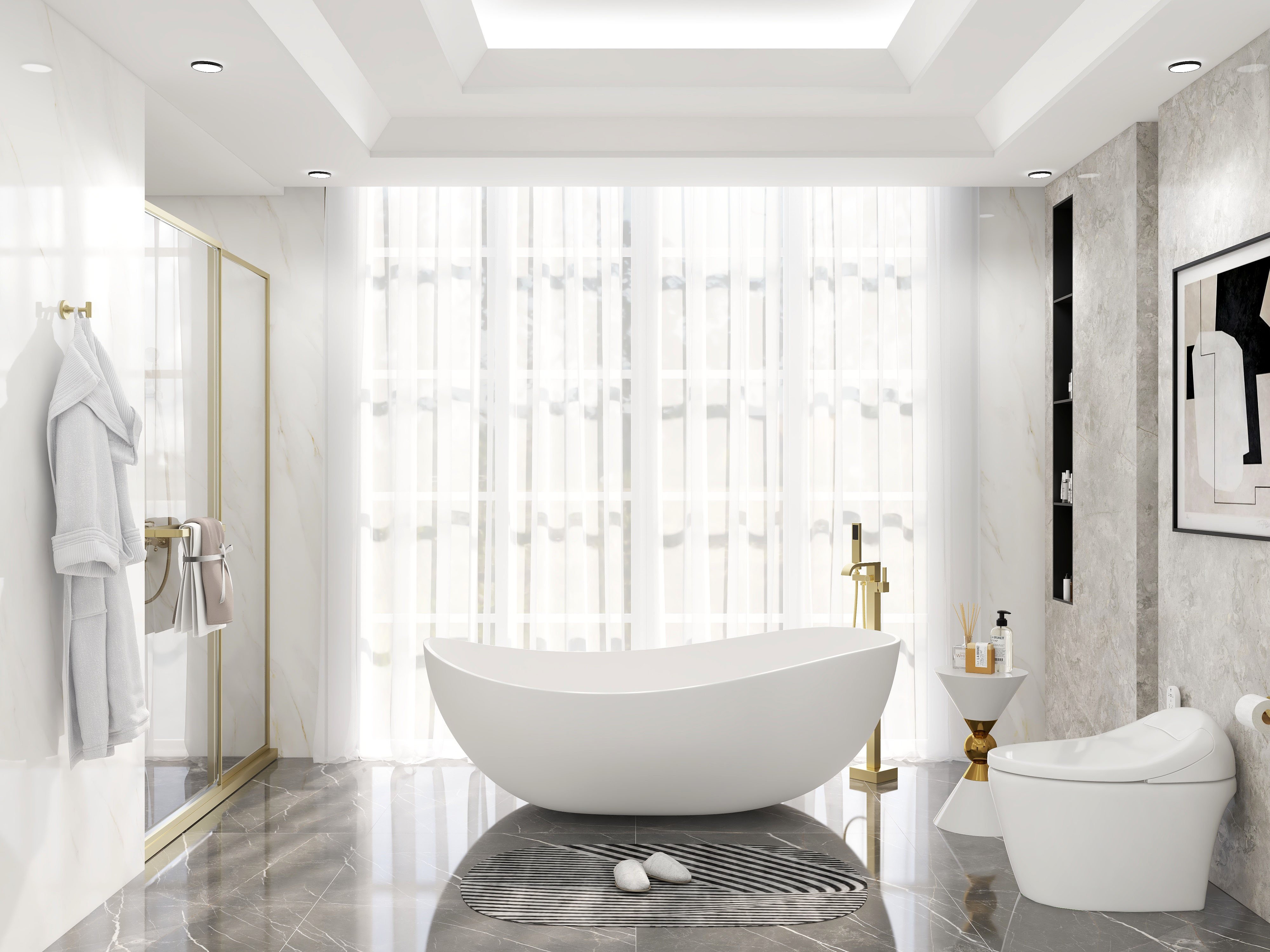 HMR - Modern Smart One-Piece Toilet and Bidet Foot Induction and Automatic Flushing in White