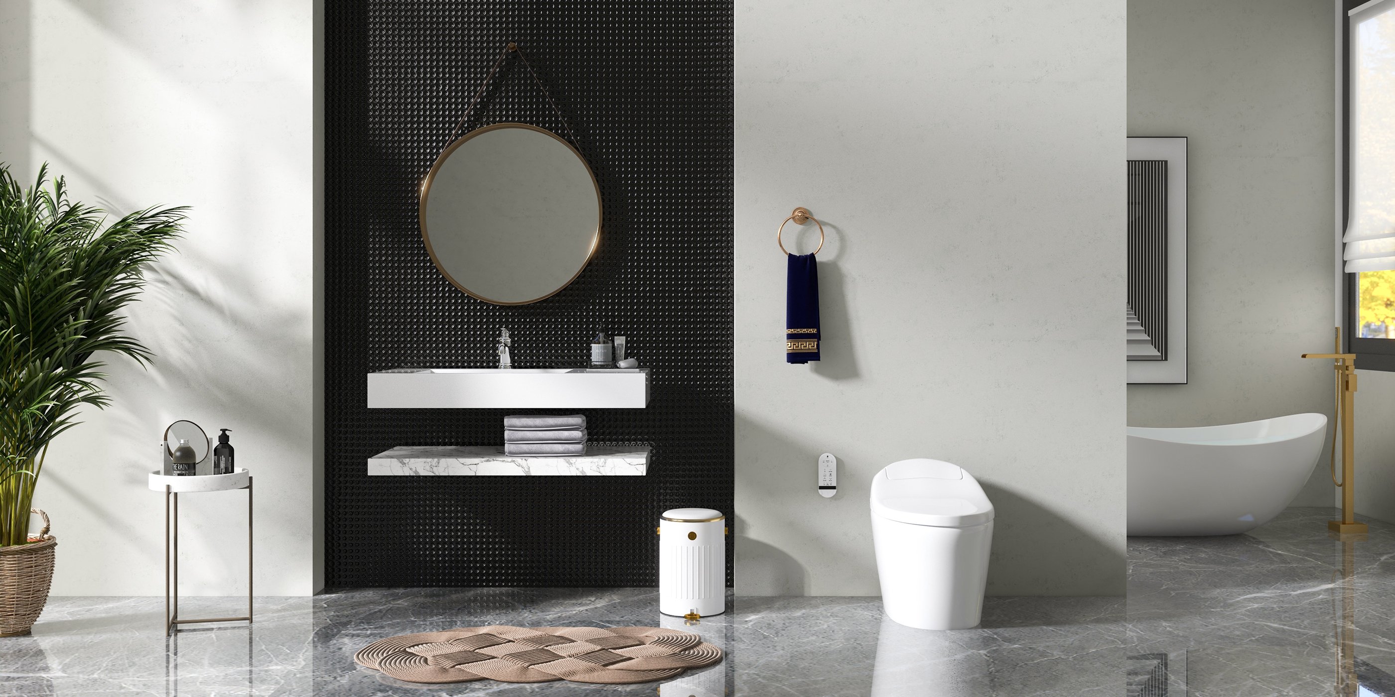 HMR - Modern Smart One-Piece Toilet and Bidet Foot Induction and Automatic Flushing in White