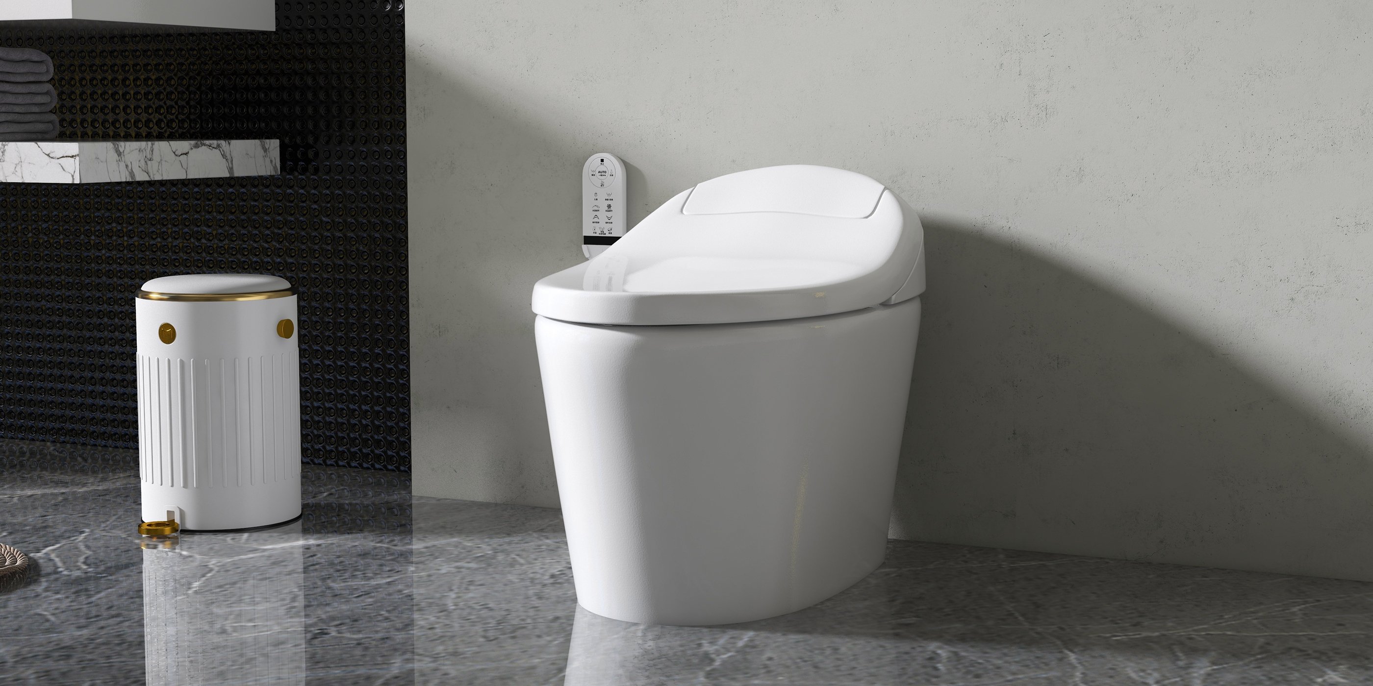 HMR - Modern Smart One-Piece Toilet and Bidet Foot Induction and Automatic Flushing in White