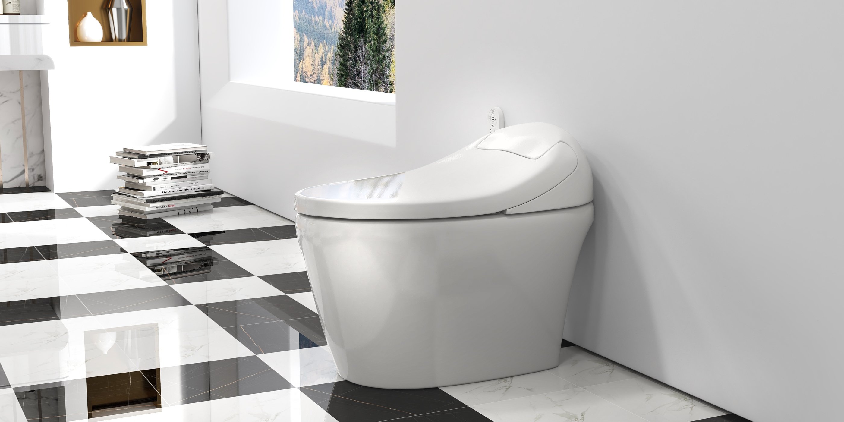 HMR - Modern Smart One-Piece Toilet and Bidet Foot Induction and Automatic Flushing in White