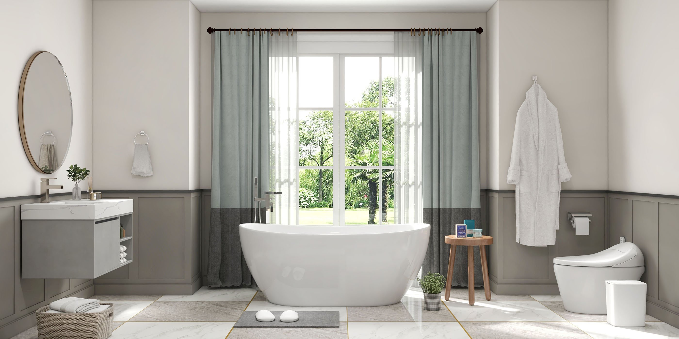 HMR - Modern Smart One-Piece Toilet and Bidet Foot Induction and Automatic Flushing in White