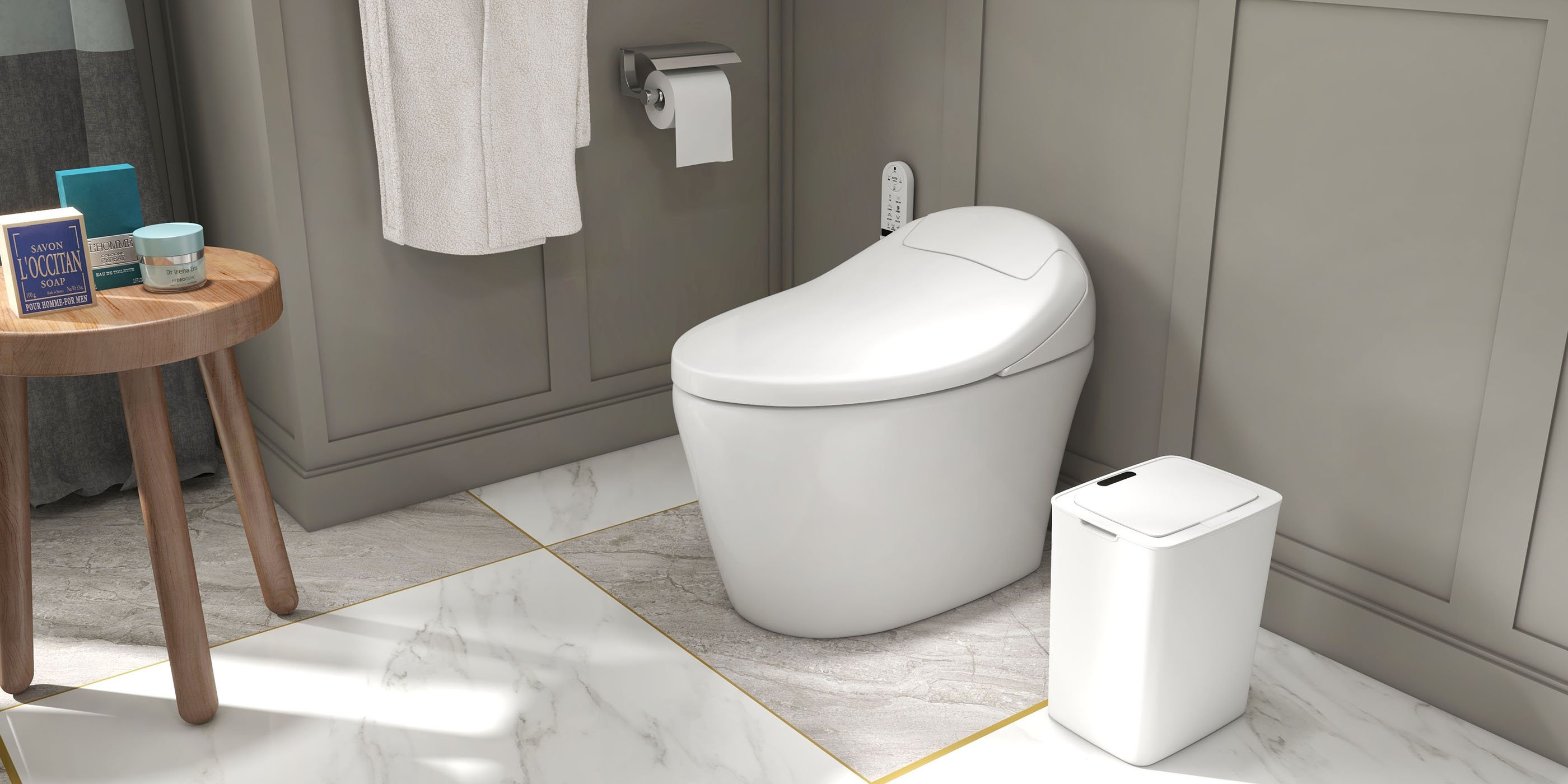 HMR - Modern Smart One-Piece Toilet and Bidet Foot Induction and Automatic Flushing in White