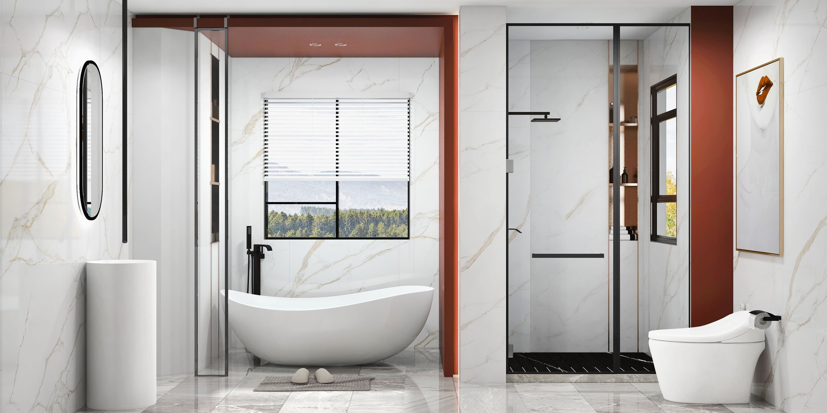 HMR - Modern Smart One-Piece Toilet and Bidet Foot Induction and Automatic Flushing in White