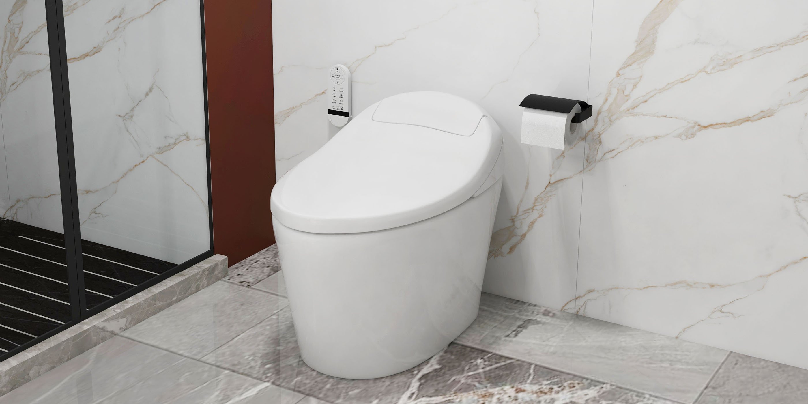 HMR - Modern Smart One-Piece Toilet and Bidet Foot Induction and Automatic Flushing in White