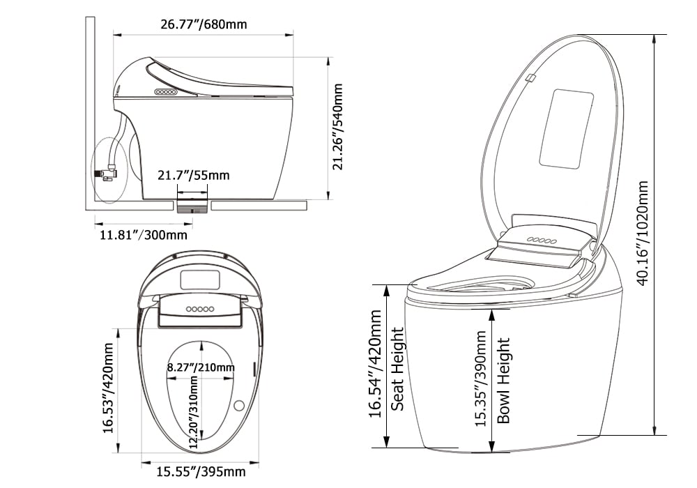 HMR - Modern Smart One-Piece Toilet and Bidet Foot Induction and Automatic Flushing in White