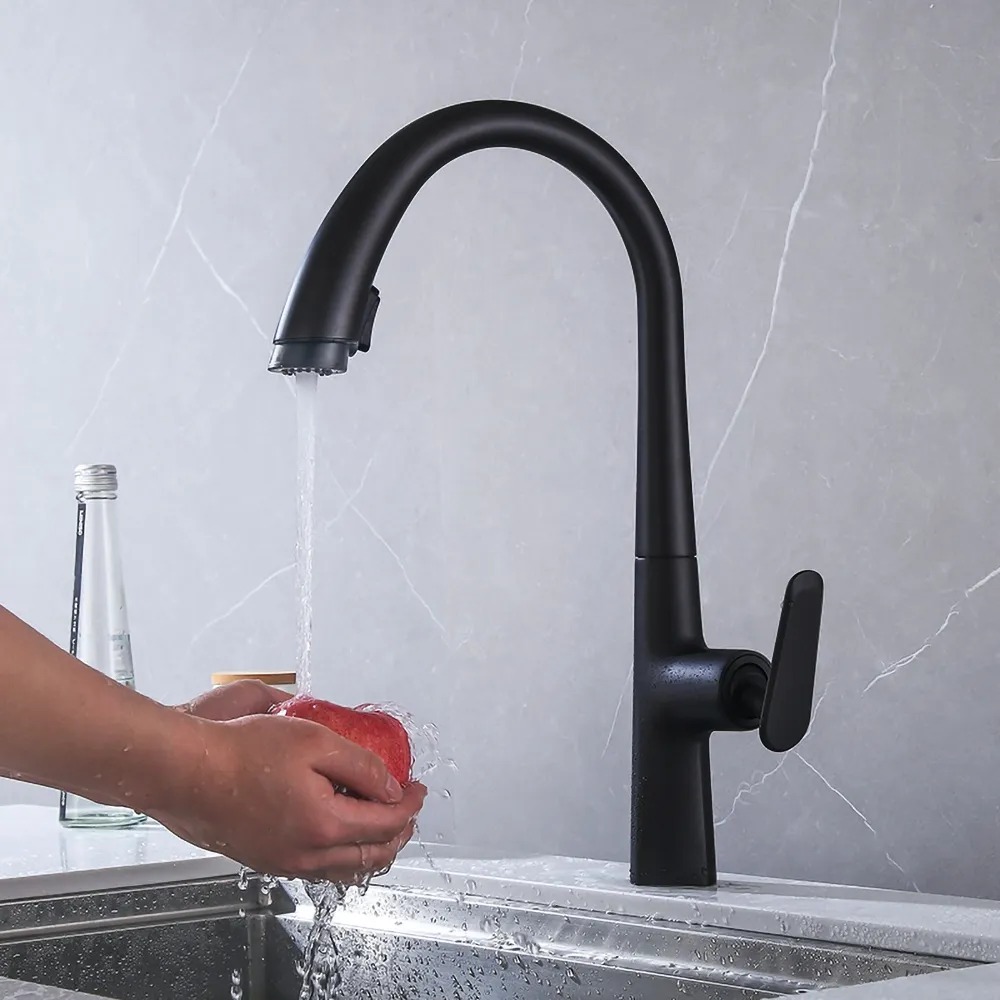 HMR - Dual Function Pull-Out Kitchen Faucet Single Hole Single Handle in Black