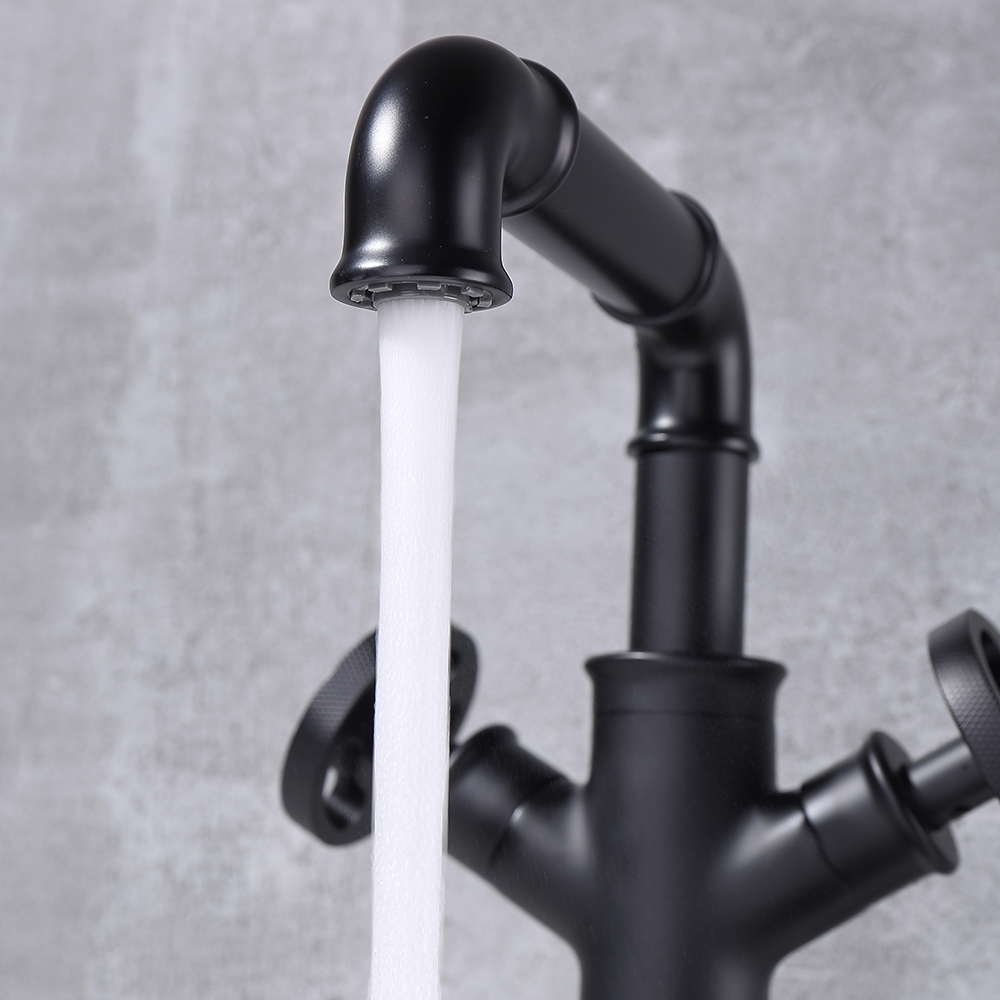 HMR - Industrial Style Bathroom Vessel Sink Faucet with 2-Handle Solid Brass in Matte Black